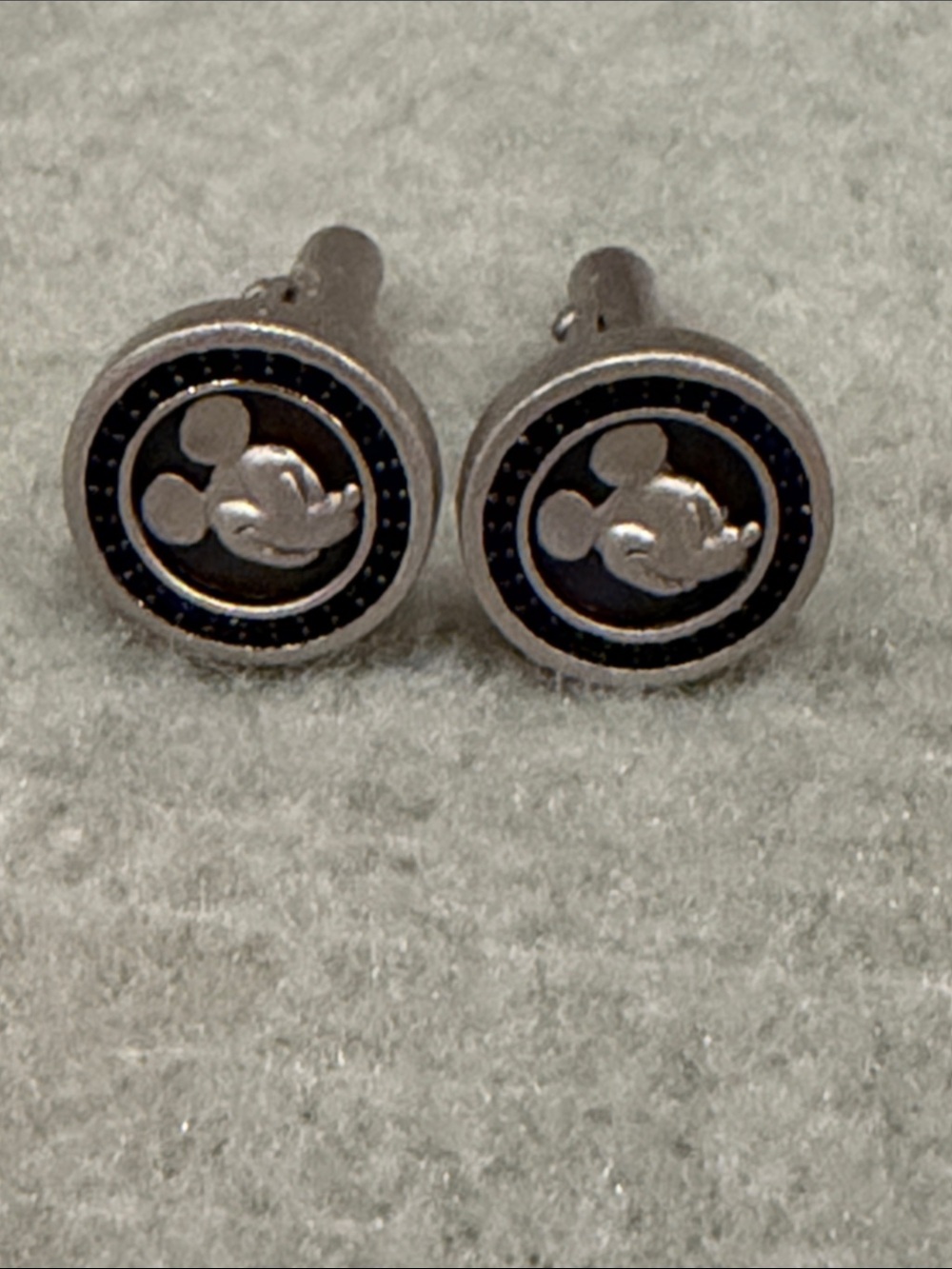 RARE Disney Parks Exclusive Mickey Mouse Silver and Black Pave Round Cufflinks